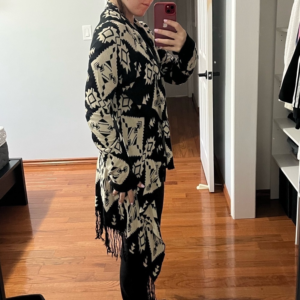 Black and Cream Patterned Women's Cardigan